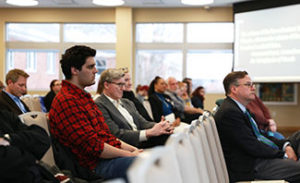 Crowd listens with rapt attention