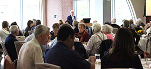 crowd gathered to hear Auth speak 