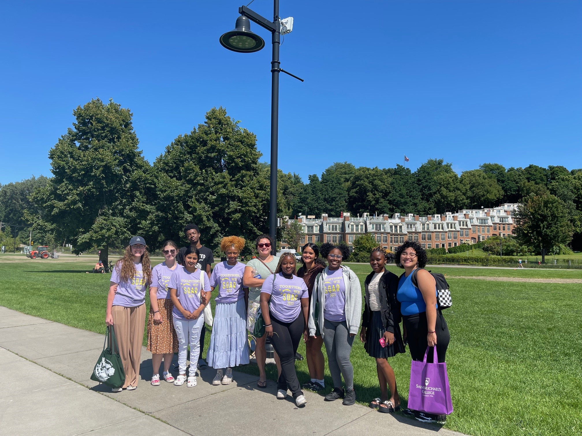 Saint Michael's College students pose in Burlington, Vermont during SOAR.