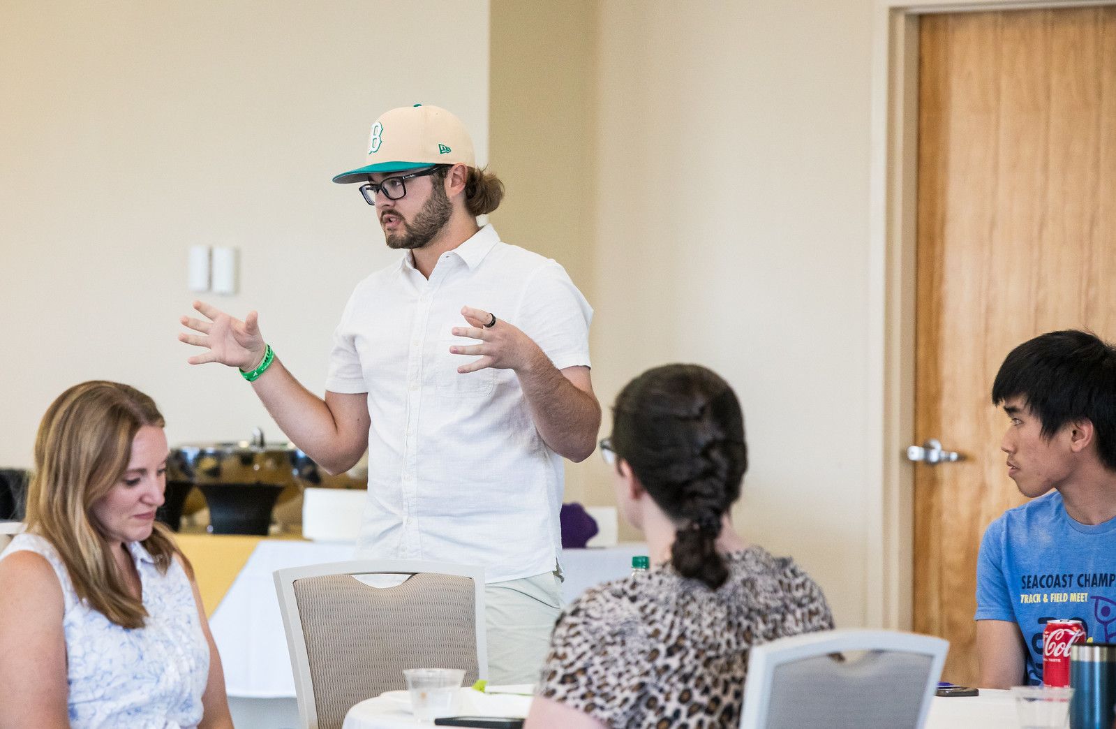 Colby Fane-Cushing '25 describes his ongoing research that he plans to continue during the summer of 2024 during a research kickoff event on June 4, 2024.