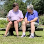 Aidan Hall '27 and Business Administration Professor Karen Popovich discuss Hall's summer research project.