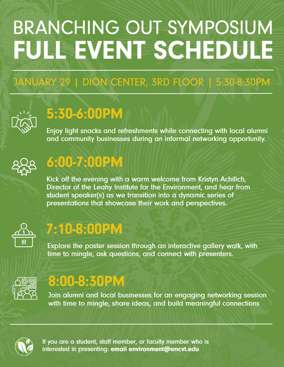 Schedule of events for the Branching out symposium