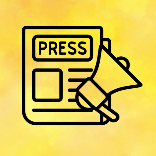 Press release icon on a yellow background