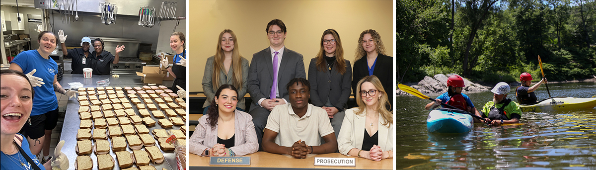 collage of three photos showing students participating various Saint Michael's College activities/