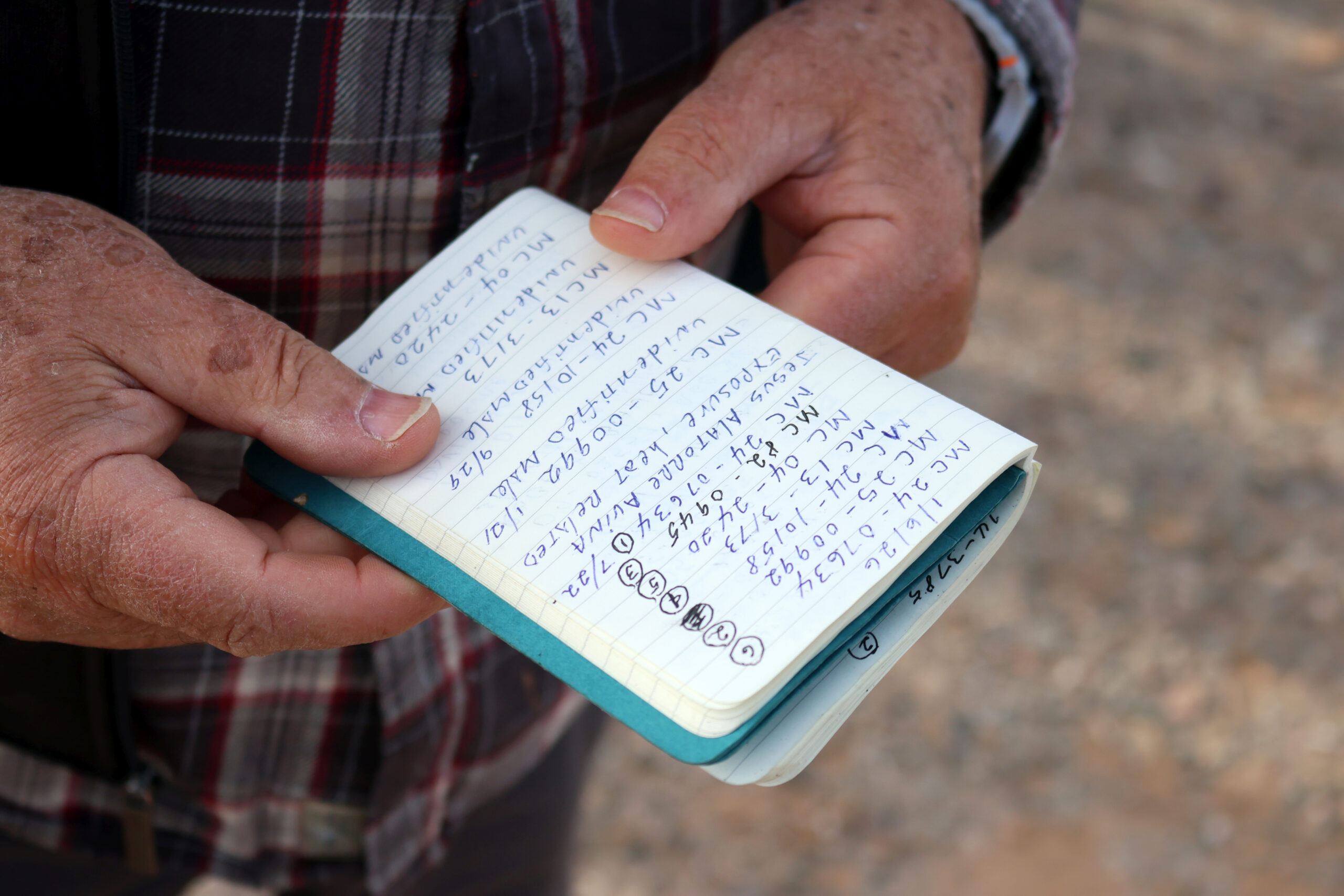Close up of hands holding a notebook