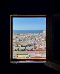 A small window of the Torre Tavira, the largest tower in Cádiz, Spain