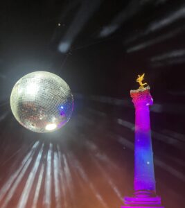 At the Bastille monument in France where a Pride party is being celebrated