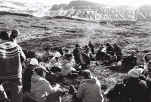 Students eating Icelandic lunch in the shadow of the East Fjords 