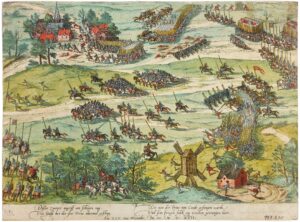 Painting of battle scene depicting the Wars of Religion in Europe following the Reformation.
